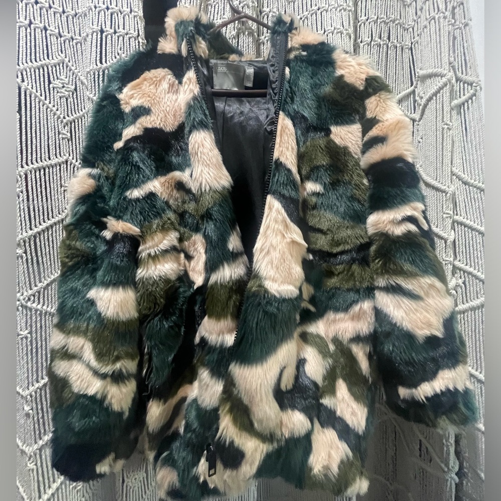 ASOS Camoflauge Faux Fur Zip up Jacket
